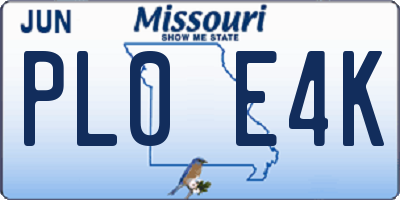 MO license plate PL0E4K