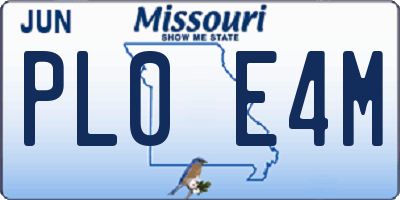 MO license plate PL0E4M