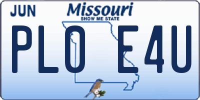 MO license plate PL0E4U