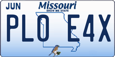 MO license plate PL0E4X