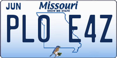 MO license plate PL0E4Z