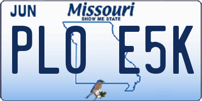MO license plate PL0E5K