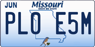 MO license plate PL0E5M