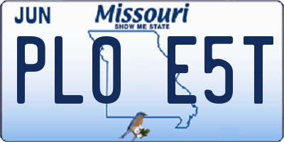 MO license plate PL0E5T
