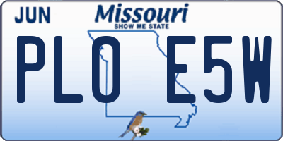 MO license plate PL0E5W
