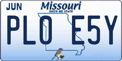 MO license plate PL0E5Y