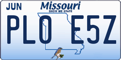 MO license plate PL0E5Z
