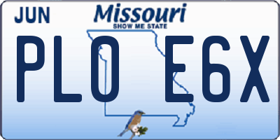 MO license plate PL0E6X