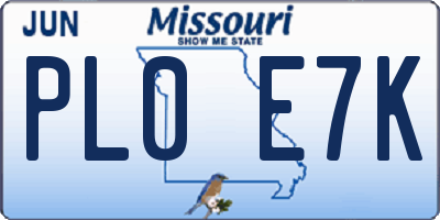 MO license plate PL0E7K