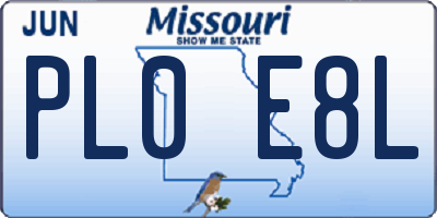 MO license plate PL0E8L