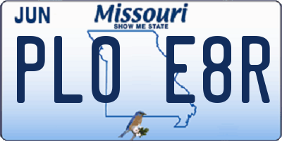 MO license plate PL0E8R