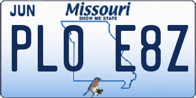 MO license plate PL0E8Z