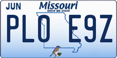 MO license plate PL0E9Z