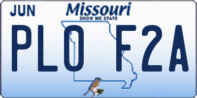 MO license plate PL0F2A