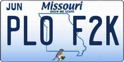 MO license plate PL0F2K