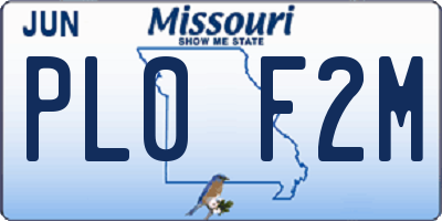 MO license plate PL0F2M
