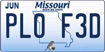 MO license plate PL0F3D