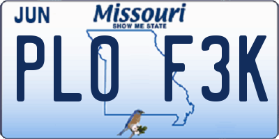 MO license plate PL0F3K