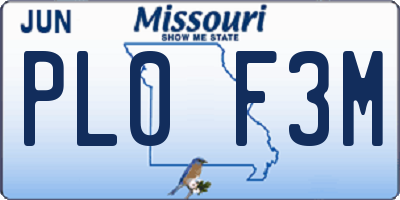 MO license plate PL0F3M