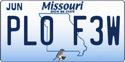MO license plate PL0F3W