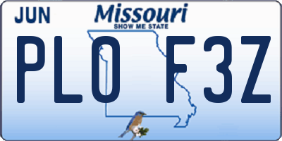 MO license plate PL0F3Z