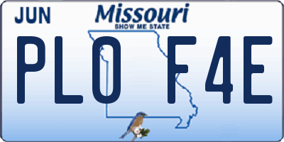 MO license plate PL0F4E