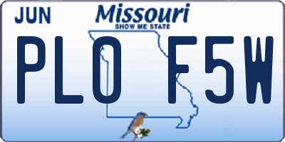 MO license plate PL0F5W
