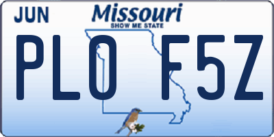 MO license plate PL0F5Z