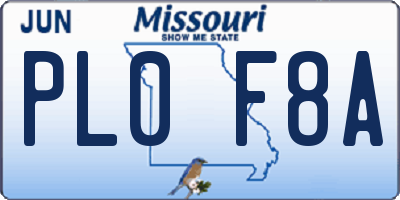 MO license plate PL0F8A
