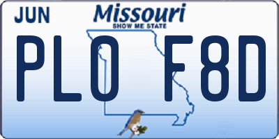 MO license plate PL0F8D