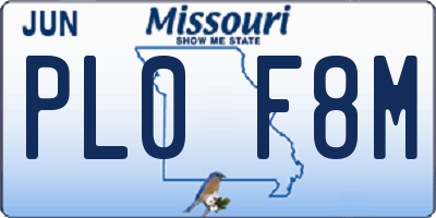 MO license plate PL0F8M