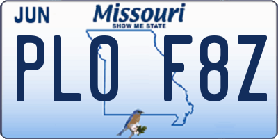MO license plate PL0F8Z