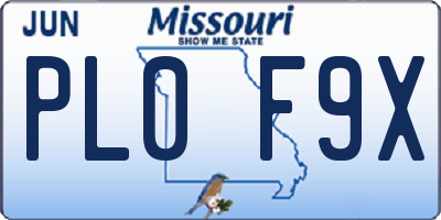 MO license plate PL0F9X