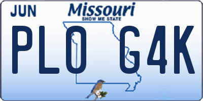 MO license plate PL0G4K