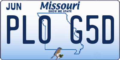 MO license plate PL0G5D