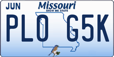 MO license plate PL0G5K