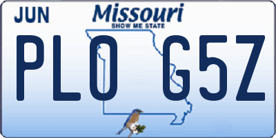 MO license plate PL0G5Z