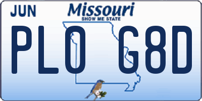 MO license plate PL0G8D