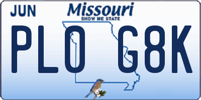 MO license plate PL0G8K