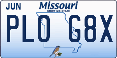 MO license plate PL0G8X