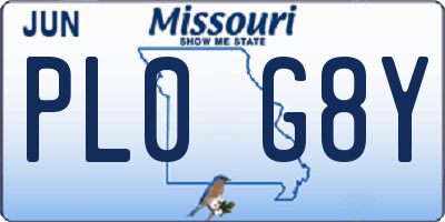 MO license plate PL0G8Y