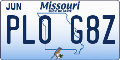 MO license plate PL0G8Z