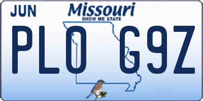 MO license plate PL0G9Z