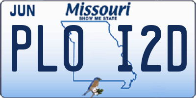 MO license plate PL0I2D