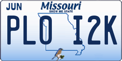 MO license plate PL0I2K