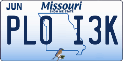 MO license plate PL0I3K