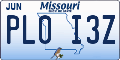 MO license plate PL0I3Z