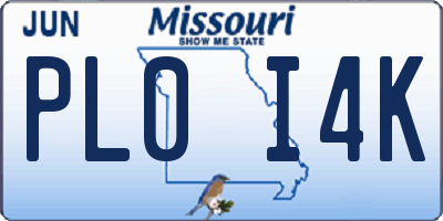 MO license plate PL0I4K