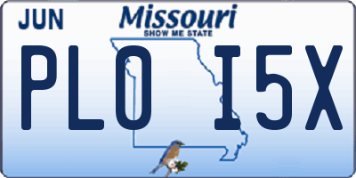 MO license plate PL0I5X