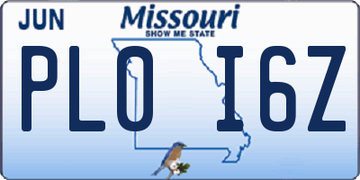 MO license plate PL0I6Z